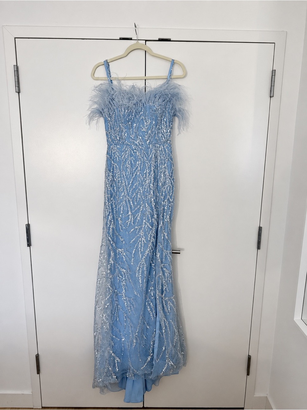 Blue Feather-Trim Sparkle Girls' Dress